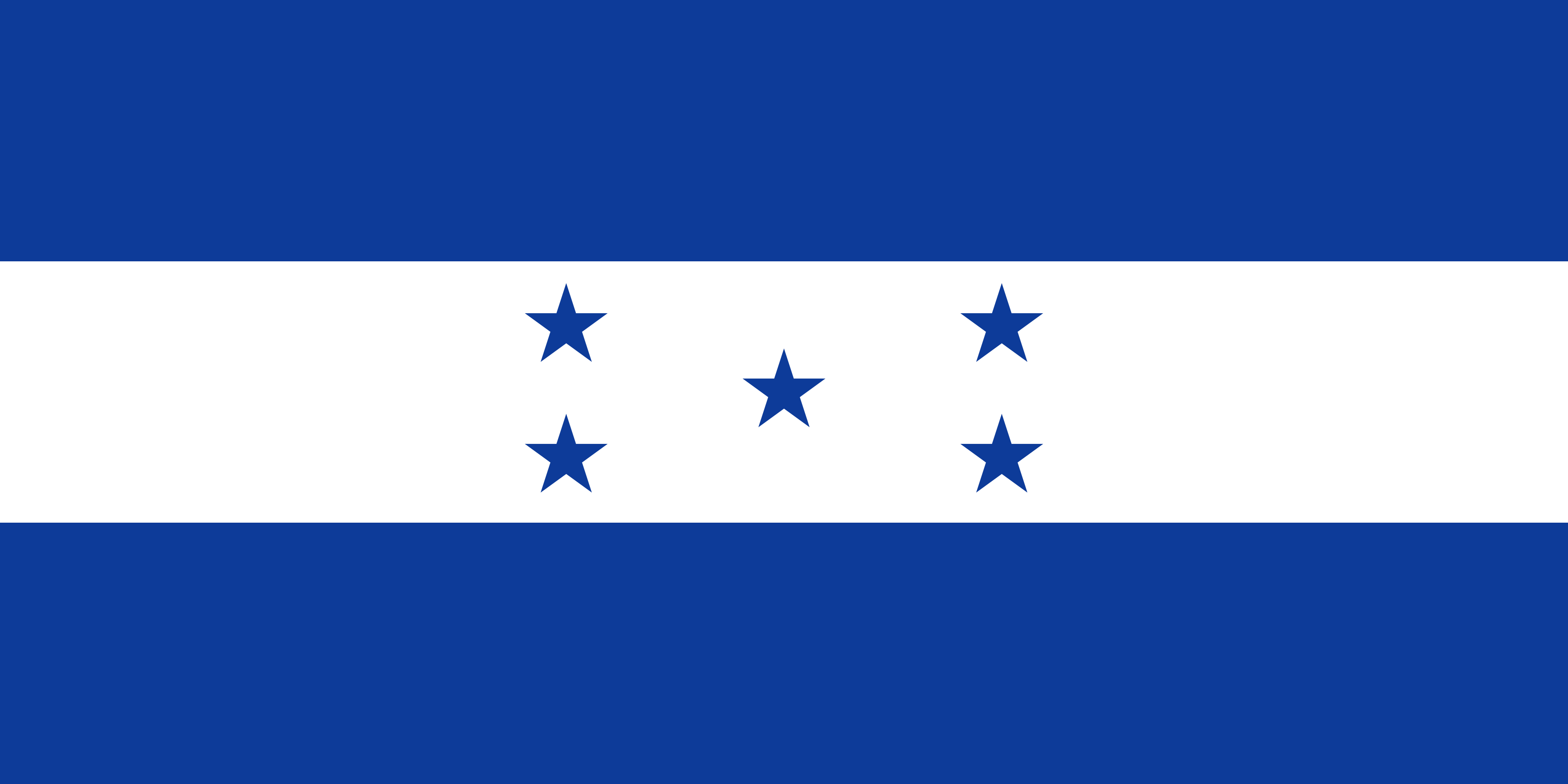 Flag of Honduras. Horizontal blue and white stripes with five blue stars in the center stripe.